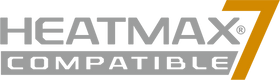 Text logo displaying HEATMAX 7 COMPATIBLE in sleek, modern font. HEATMAX and COMPATIBLE are in gray, while the number 7 is in bold orange.